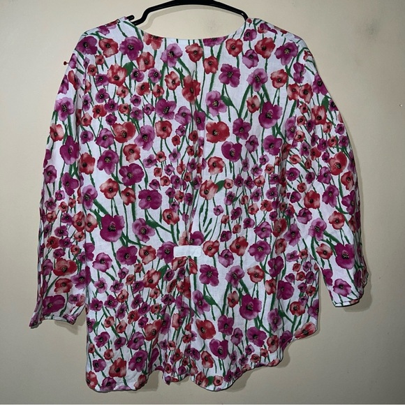 CMC Color Me Cotton Women’s M 100% Linen Button Front Shirt White Floral NWT - Picture 3 of 3